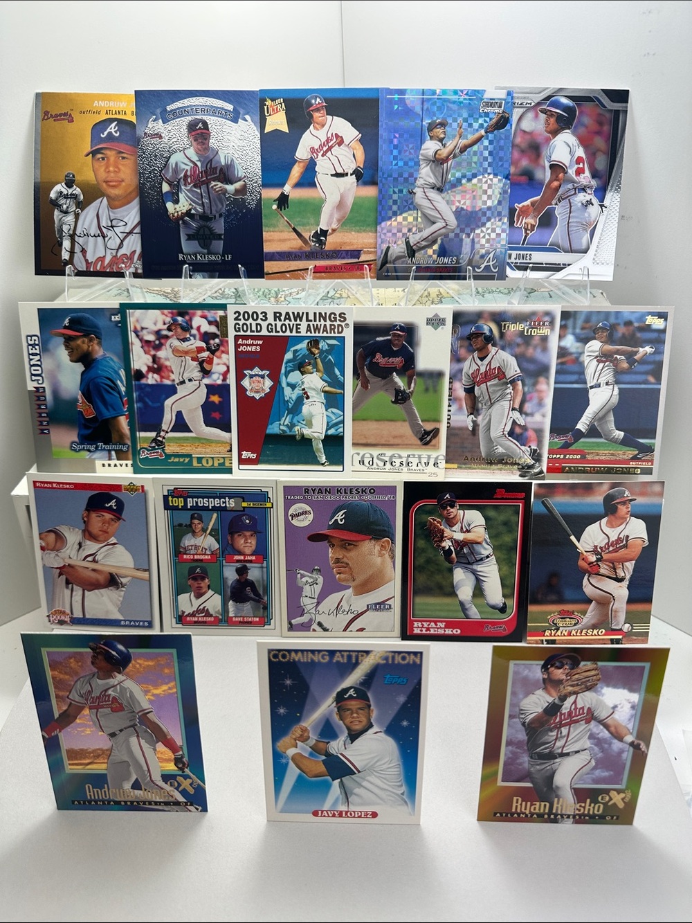 Braves Andruw Jones w/ Rookies of Ryan Klesko and Javy Lopez lot of 18